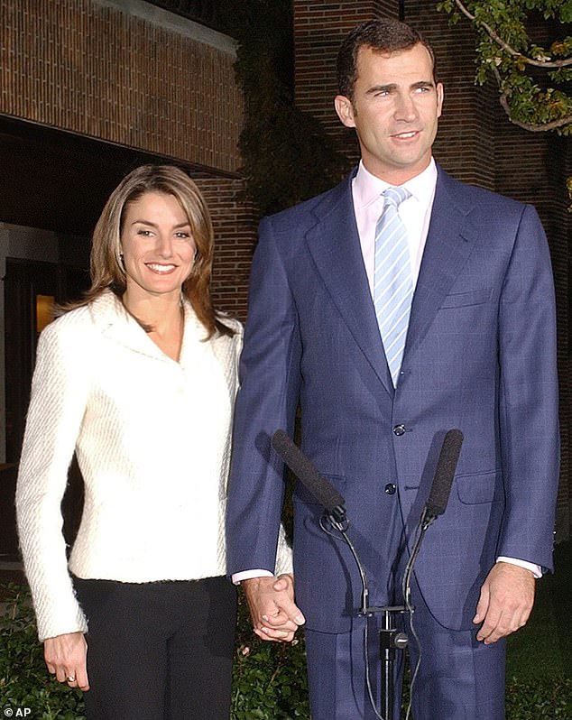 Pictured: King Felipe and Queen Letizia in November 2003 when their engagement was announced